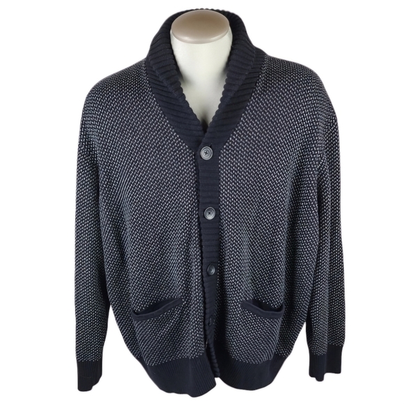 Daniel Hechter Paris Cotton Shawl Collar Grampa Cardigan Navy Size 2X Preppy - Picture 1 of 14
